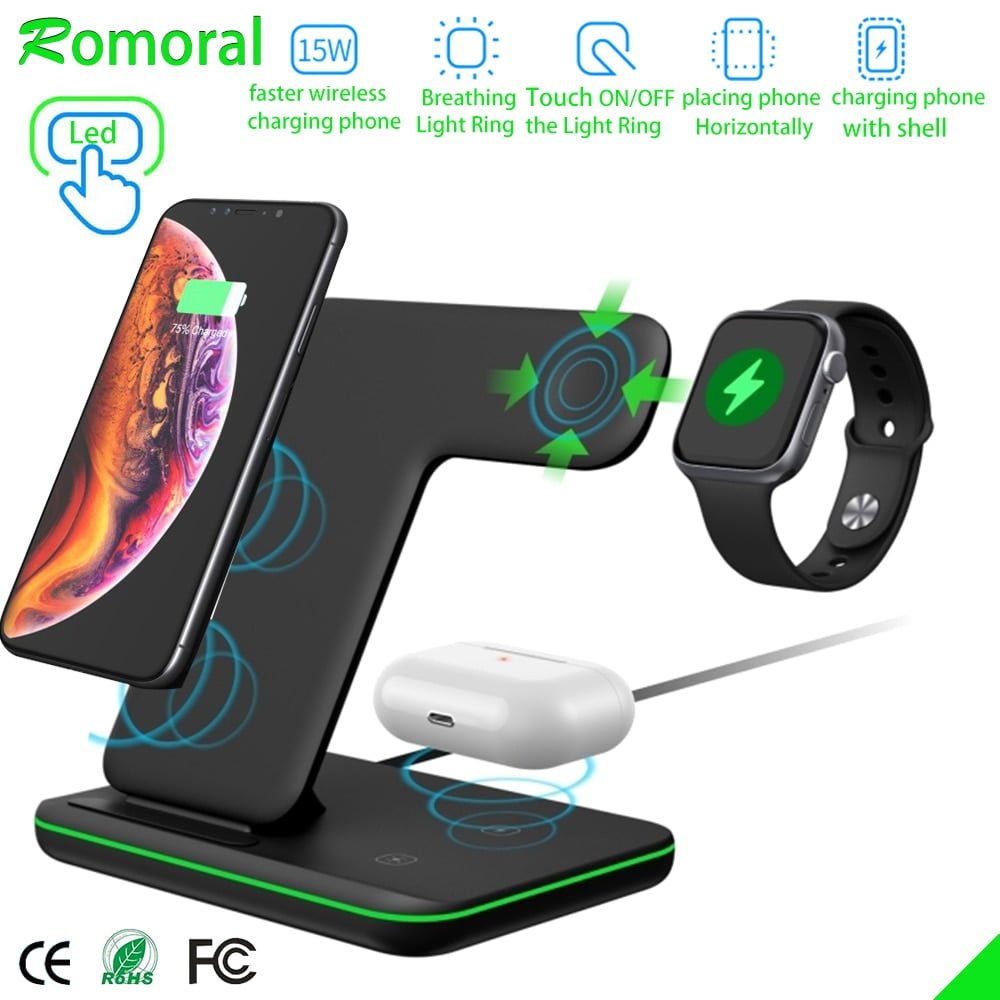 15W Fast Qi Wireless Charger Stand For Mobilephone and Smart Watch