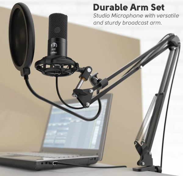 FIFINE Studio Condenser USB Computer Microphone Kit With Adjustable Scissor Arm Stand