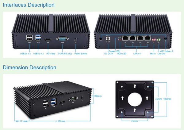 Qotom Mini PC Intel Core i7-5550U with 4 LAN Firewall Router